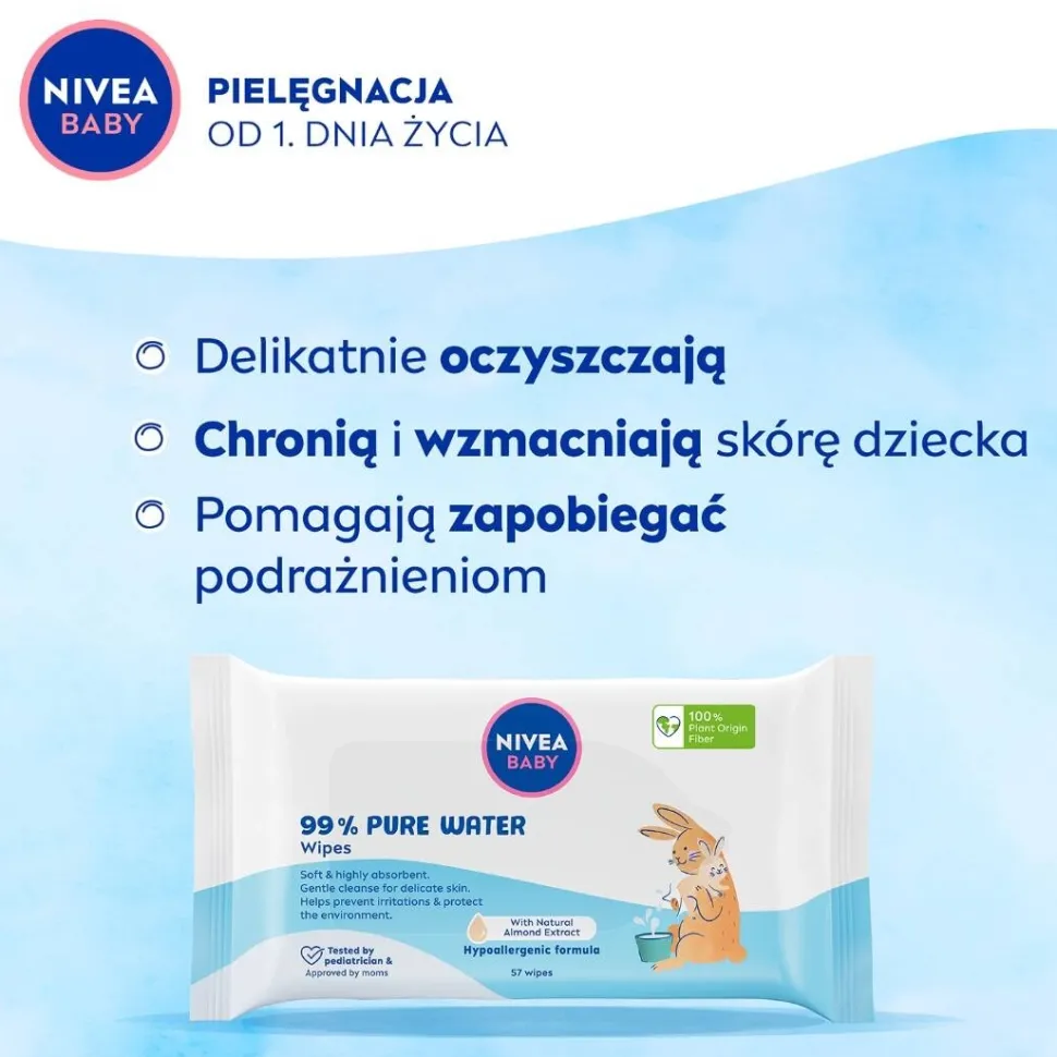 Baby chusteczki biodegradowalne 99% Pure Water 57szt
