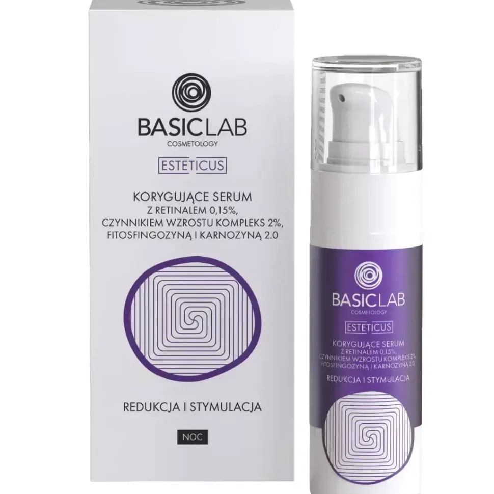 Cosmetology korygujące serum z retinalem 0,15%, czynnikiem wzrostu kompleks 2%, fitosfingozyną i karnozyną 2.0 redukcja i stymulacja 30ml