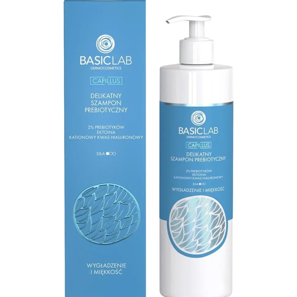 Delikatny szampon prebiotyczny 2% prebiotyków, ektoina, kationowy kwas hialuronowy WYGŁADZENIE I MIĘKKOŚĆ 300ml