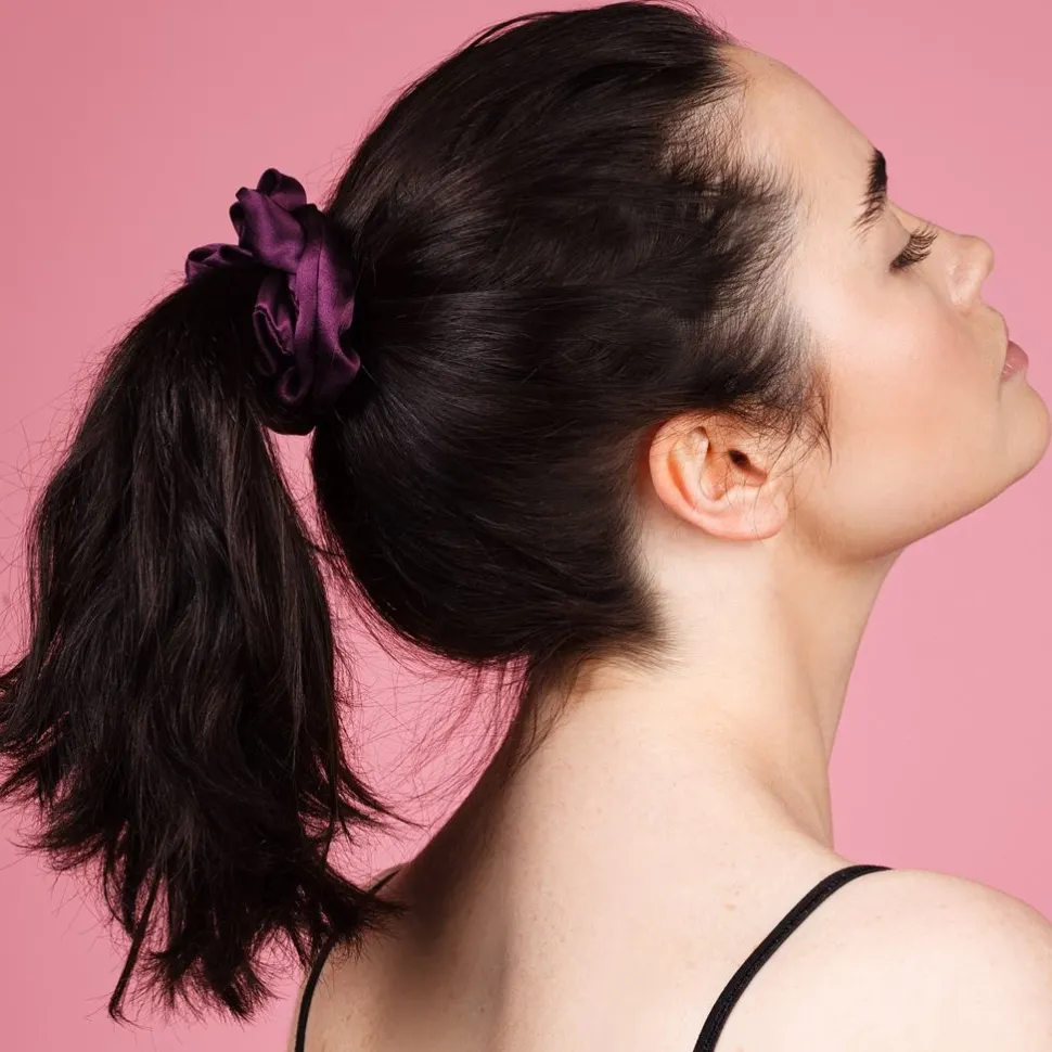 gumka do włosów Scrunchie jedwabna – śliwkowy