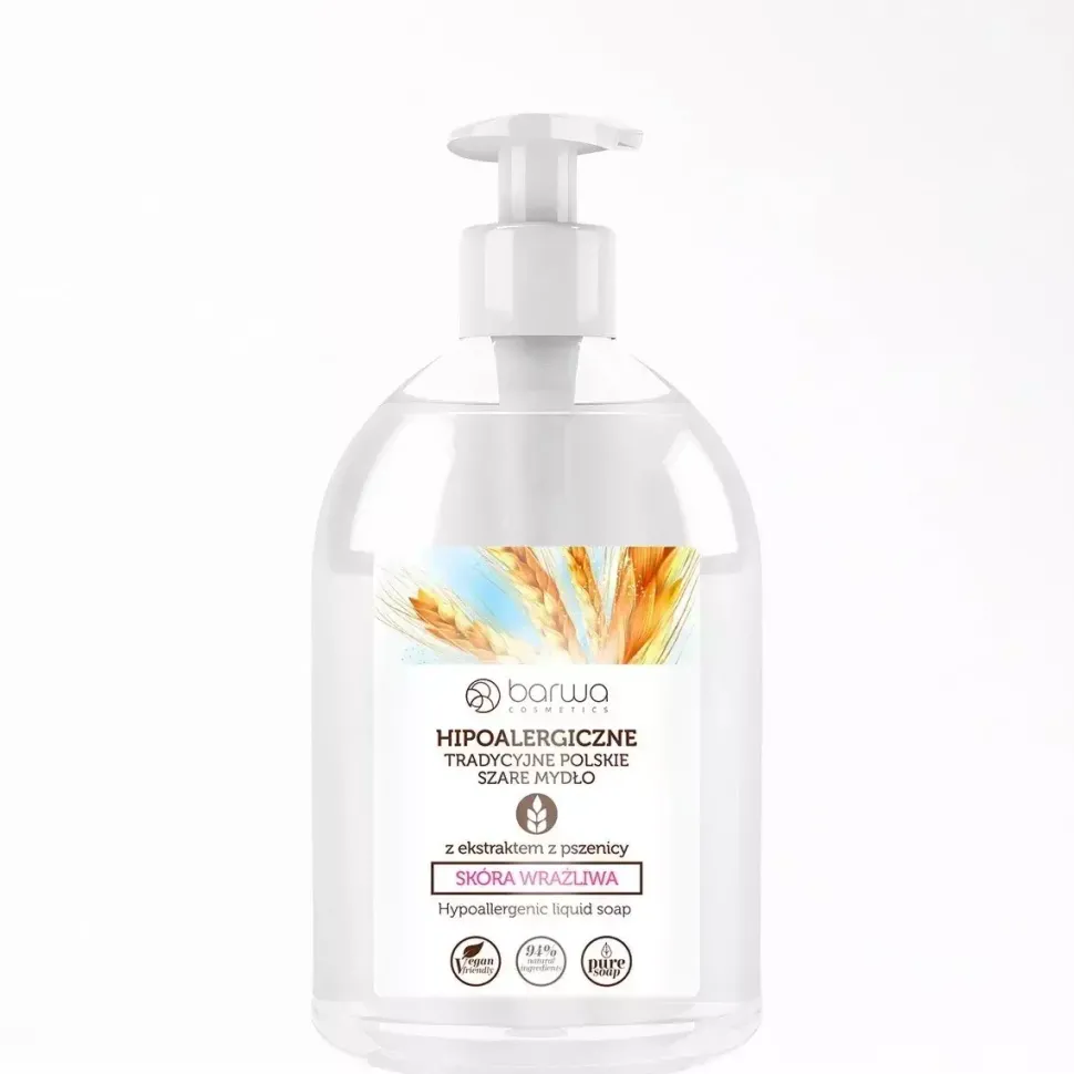 Hipoalergiczne szare mydło w płynie do skóry wrażliwej z ekstraktem z pszenicy 500 ml