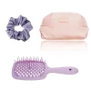 Janeke Szczotka do włosów SUPERBRUSH Normal liliowa + Almania gumka do włosów + MINTI Collection Small Pillow Puff Bag Light Pink Miękka kosmetyczka
