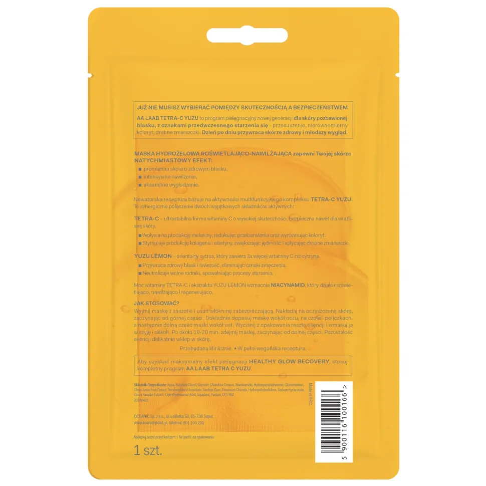 LAAB TETRA-C YUZU Maska hydrożelowa rozświetlająco-nawilżająca 1szt.