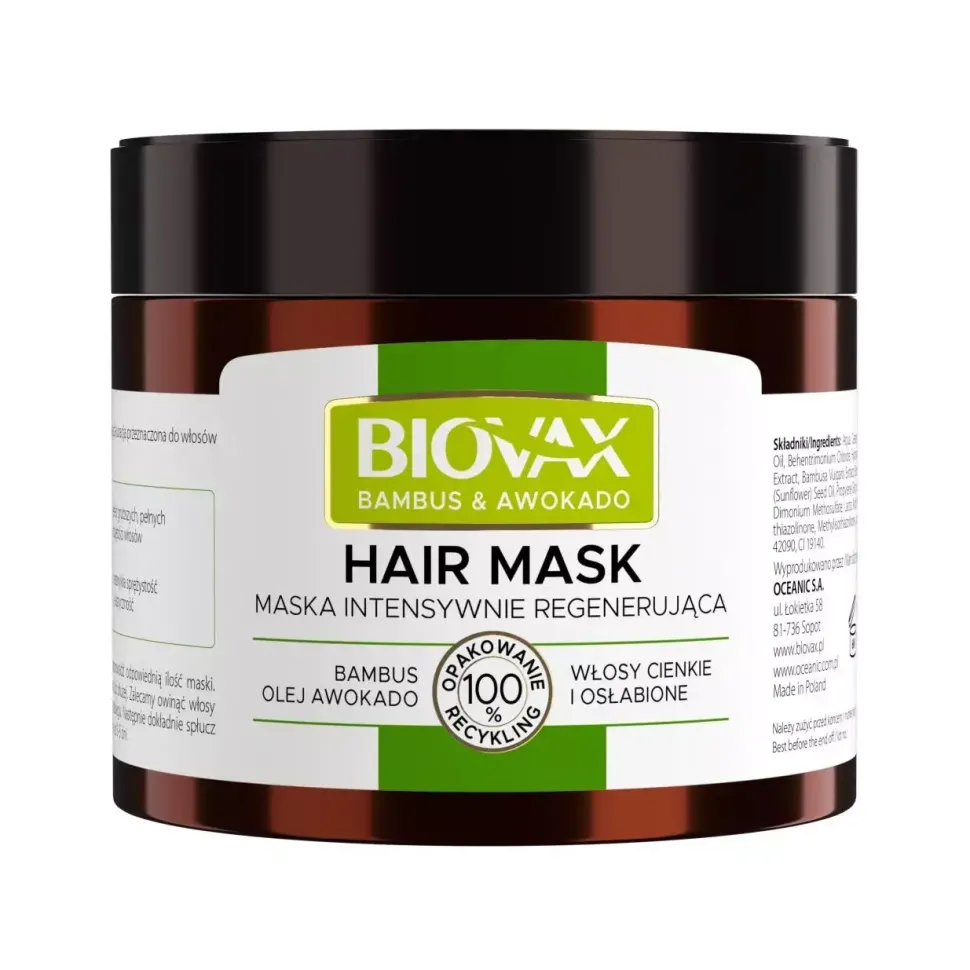 Maska Bambus i olej awokado do włosów cienkich i łamliwych 250 ml