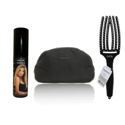 Olivia Garden Szczotka do włosów + Juliee Beauty Hair Volume Powder Puder do włosów + MINTI Collection Small Pillow Puff Bag Black Miękka kosmetyczka