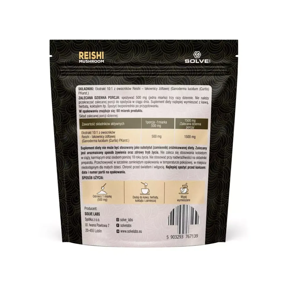 Reishi (Ganoderma lucidum) 10:1 Mushroom Suplement diety 50g