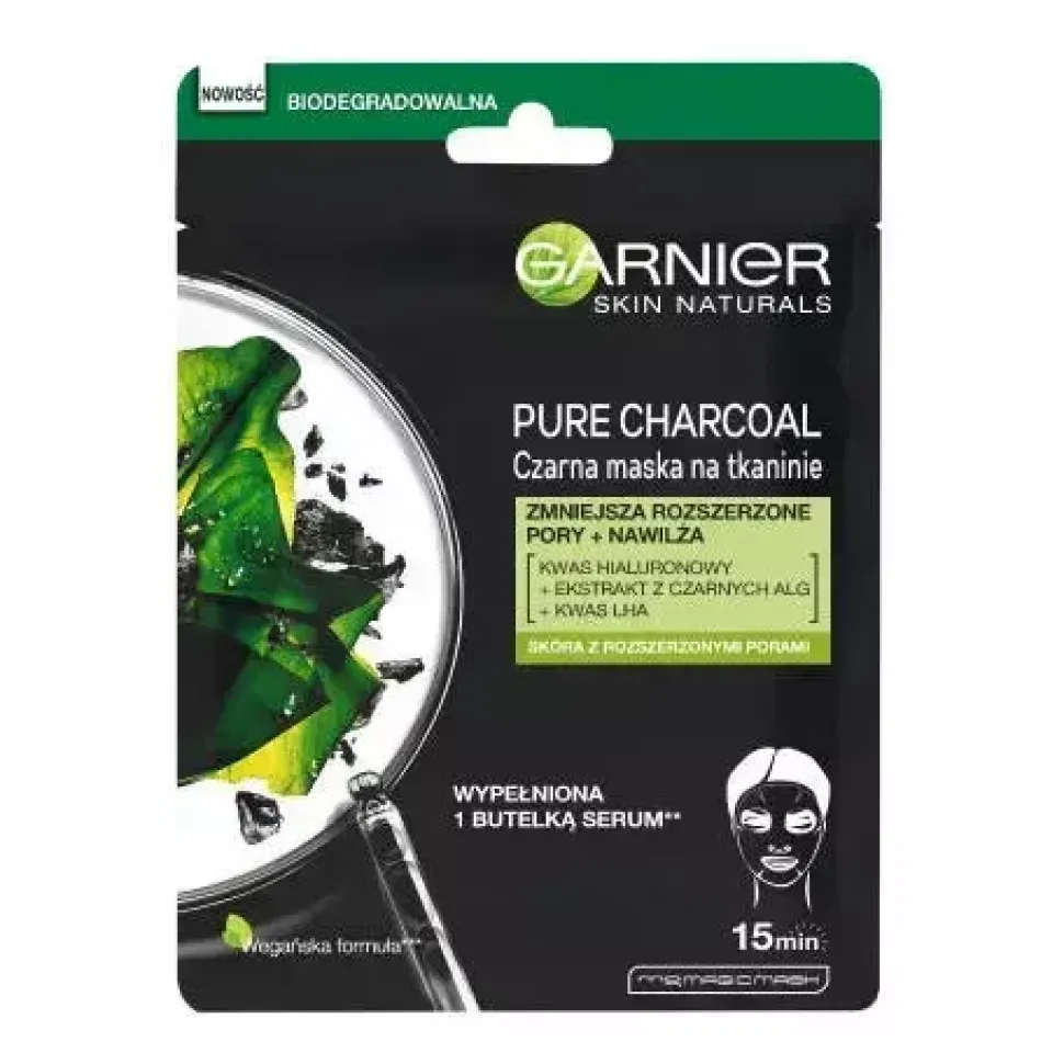 Skin Naturals Pure Charcoal Czarna maska na tkaninie 28g