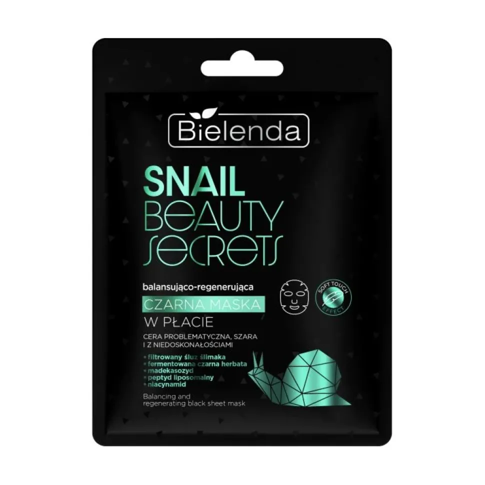 SNAIL BEAUTY SECRETS Balansująco - regenerująca czarna maska w płacie z filtrowanym śluzem ślimaka