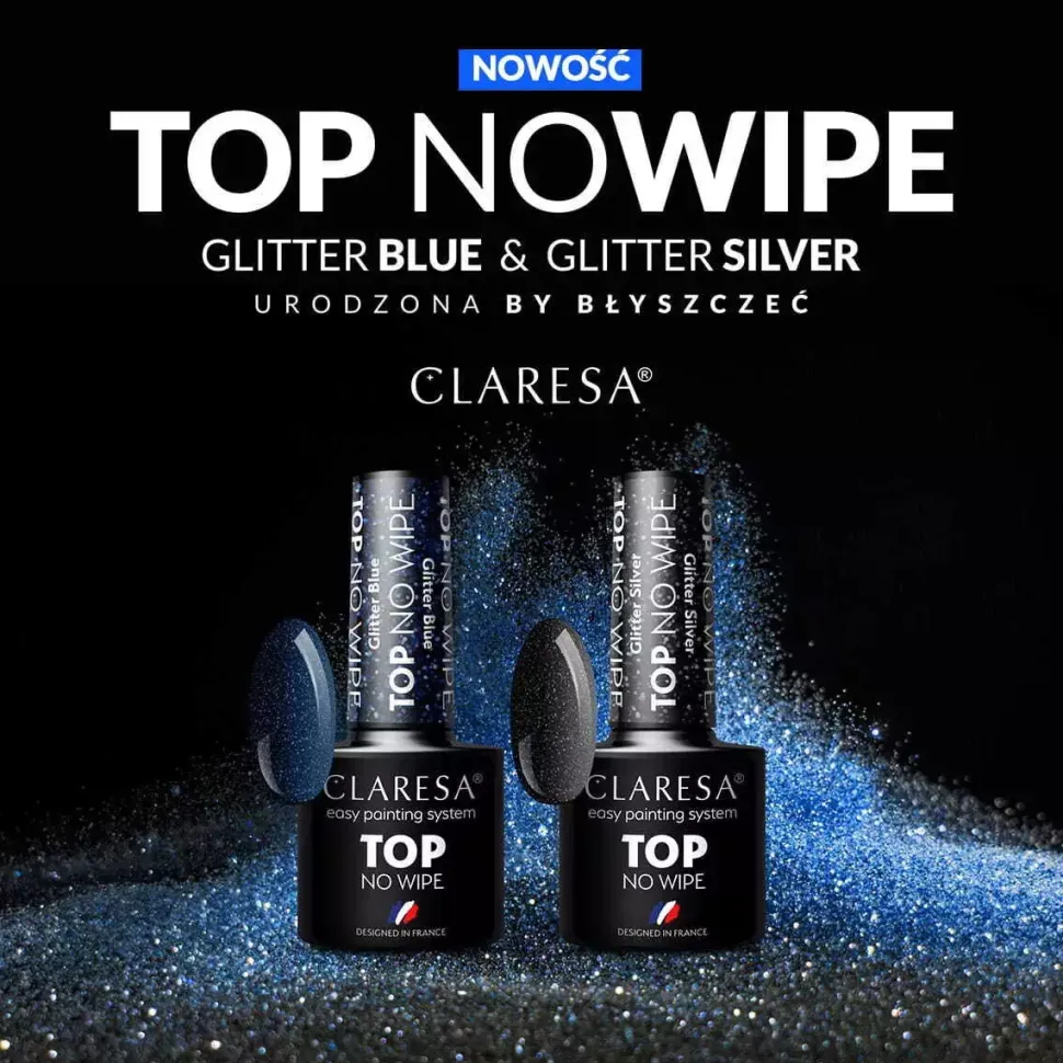 TOP NO WIPE GLITTER BLUE Top hybrydowy UV/LED 5g