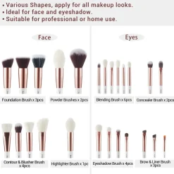 Zestaw 25 pędzli do makijażu T227 White/Rose gold + szkatułka