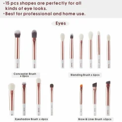 Zestaw 15 pędzli do makijażu T217 White/Rose Gold