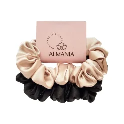 zestaw dwóch jedwabnych gumek do włosów - czarna i rose gold